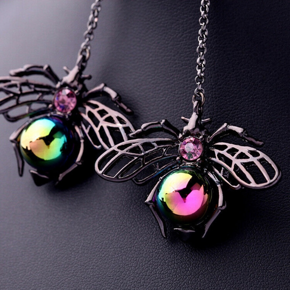 Iridescent & Black Bee Dangle Earrings NWT- - Picture 2 of 5